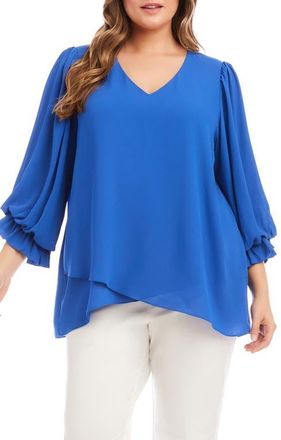 Karen Kane Asymmetric Hem Balloon Sleeve Top in French Blue at Nordstrom, Size 0 X