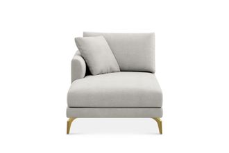 Castlery Lena Left Chaise Sofa Customized, Performance Fleece, Medium Grey, Brass Legs, Spill Resistant, Removable Covers for Castlery