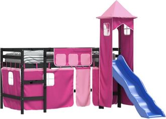 vidaXL Cama Alta Para Ni&ntilde;os Con Torre Madera Pino Rosa 80x200 Cm Vidaxl