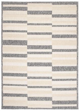 Tapiso Alfombra exterior interior 3D gris beige crema rayas 140 x 200 cm