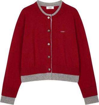STUDIO TOMBOY logo-embroidery two-tone cardigan - Red