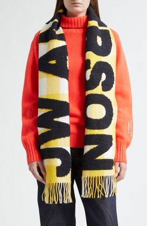 J.W.Anderson Logo Wool & Alpaca Blend Fringe Scarf in Yellow at Nordstrom