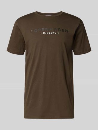 Lindbergh Lindbergh T-Shirt mit Label-Print Modell Copenhagen in Dunkelbraun, Gr&ouml;&szlig;e L