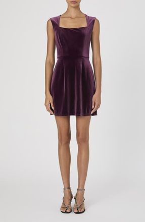French Connection Square Neck Stretch Velvet Minidress in Burgundy Red at Nordstrom, Size 14