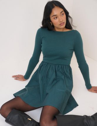 Nobody's Child Turquoise Long Sleeve A-Line Penni Mini Dress