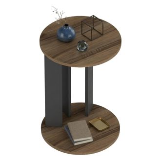 Dmora Mesa De Centro Penango, Forma Redonda, Tablero De Madera Noble, Color Caf&eacute;, 34x34x64h Cm Marr&oacute;n Nogal