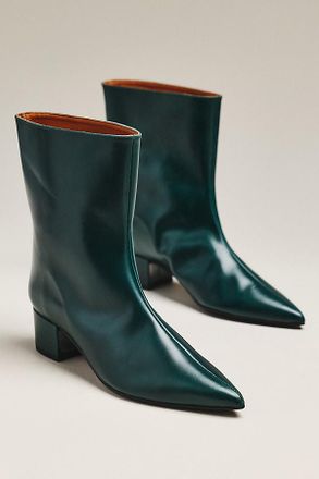 Maeve Leather Pointed-Toe Block Heel Boots