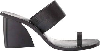 42 Gold Eedie Single Toe Wide Strap Leather Heels In Black
