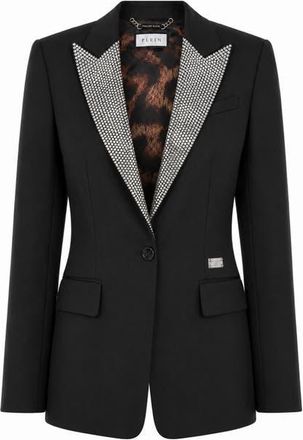Philipp Plein Single Breasted Fit Blazer Crystal Strass Women in Black at Nordstrom, Size X-Small