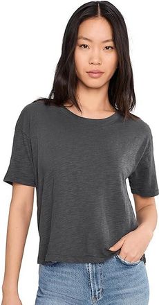 Mod-o-doc Shrunken Boxy Crew Neck Short Sleeve T-Shirts Womens Clothing Washed Ebony : LG (US 12-14), Cotton