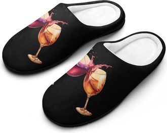 Generic Red Wine Glasses Clinking Together Slippers Men Winter Warm Cotton Anti-Slip Indoor Slip-Ons House Shoes