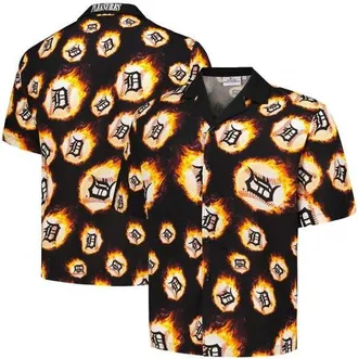 Pleasures Mens PLEASURES Black Detroit Tigers Flame Fireball Button-Up Shirt at Nordstrom, Size Small