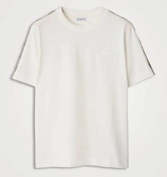 Burberry Womens Check Trim Cotton T-Shirt, Size Medium