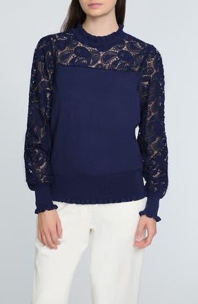 Elie Tahari The Felicity Floral Lace Detail Sweater in Daphne Blue at Nordstrom Rack, Size X-Small