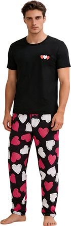 Generic 2026 Valentines Day Soft Loungewear Comfortable Sleepwear Pajamas Short Sleeve Tee and Pants for Home Relaxation Casual Wear (Black, XXL)