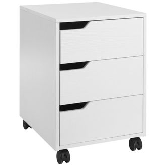 HOMCOM 3 Drawer Mobile File Cabinet - Vertical Filing Cabinet with Wheels for Home Office - White | TJ Hughes