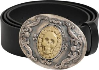 Dolce & Gabbana Zwarte leren riem met metalen gesp - Heren - Riemen - Zwart - ONE Size - Leer - Accessoires