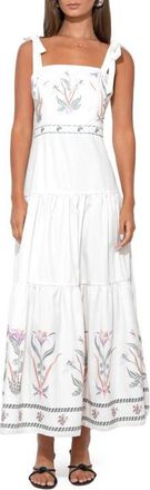 Adelyn Rae Olivi Placement Print Midi Dress in White at Nordstrom, Size X-Small