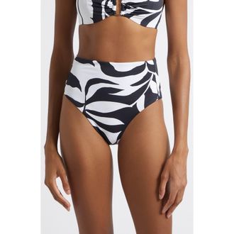 Max Mara Stilla High Waist Bikini Bottoms in White/black at Nordstrom, Size X-Large