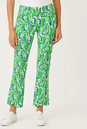 Lilly Pulitzer Upf 50+ Luxletic Corso Scallop Kick Flare Pant In Putting Green Lilly Of The Valley Golf