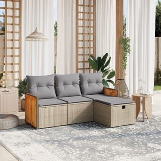 vidaXL Juego De Sof&aacute;s Jard&iacute;n Con Cojines Beige Mezcla 4 Pzas Rat&aacute;n Pe Vidaxl