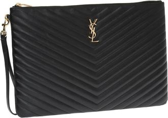 Saint Laurent Ladies Black Monogram Quilted Document Holder