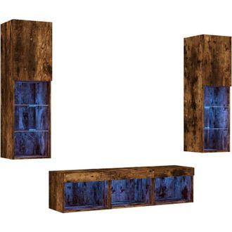 vidaXL Vidaxl - Muebles Tv Pared Con Led 5 Pzas Madera Ingenier&iacute;a Roble Ahumado
