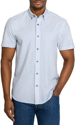 ConStruct Slim Fit Zig Zag Woven Short Sleeve Basic Shirt in White/yellow at Nordstrom, Size Xx-Large
