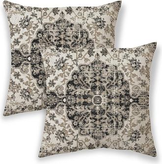 OEM Fundas De Almohada De Estilo Bohemio De 16x16 Pulgadas, Fundas De Coj&iacute;n Decorativas Negras De Estilo &Eacute;tnico, Paquete De 2 Cojines Decorativos De Lino 