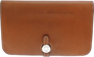 Hermès Gold Brown Togo Leather Long Wallet (Bi-Fold) (Pre-Owned)