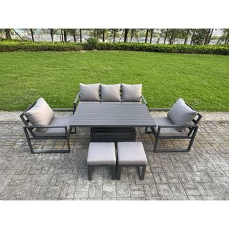 Fimous Aluminum 6-Piece Sofa Set with Lifting Table, 2 Chairs & 2 Small Stool in Dark Grey