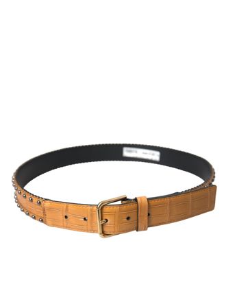Dolce & Gabbana Womens Beige Alligator Leather Studded Metal Buckle Belt