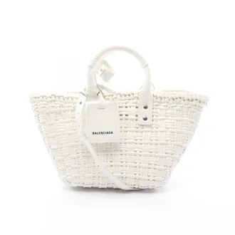 Balenciaga White Leather Basket Tote Bag (Pre-Owned)