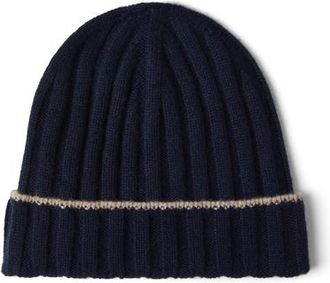 Brunello Cucinelli Cashmere rib knit beanie in Navy Blue at Nordstrom, Size Xx-Large