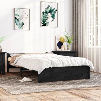 vidaXL Vidaxl - Estructura Cama Doble Sin Colch&oacute;n Madera Maciza Negro 135x190cm