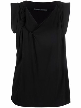 Alberta Ferretti Black Top Draped Viscose Top