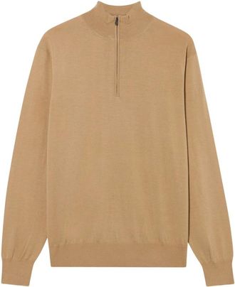 Brooks Brothers Truien & Vesten, Heren, Bruin, XL, Wol, Merino Wol Trui met Halve Rits