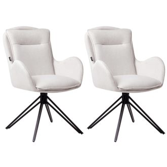 Beliani Sillas De Comedor Giratorias De Tela Juego De 2 Asiento Acolchado Patas De Metal Negro Beige Claro Avelar