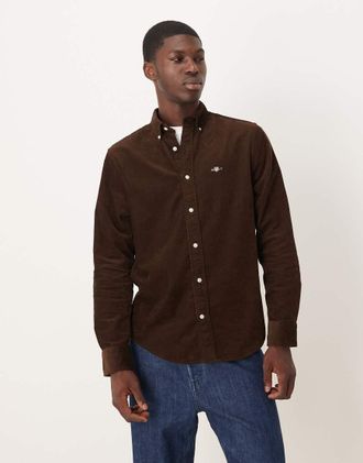GANT Camicia vestibilità classica marrone con logo a scudo