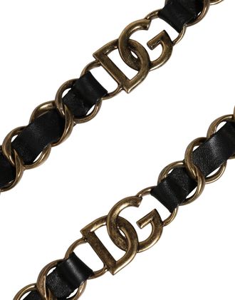 Dolce & Gabbana Womens Black Leather Gold Chain Bag Accessory Shoulder Strap Real Brass Zamak Calf