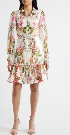 Julia Jordan Floral Long Sleeve Tie Belt Shirtdress in Ivory Multi at Nordstrom, Size X-Small