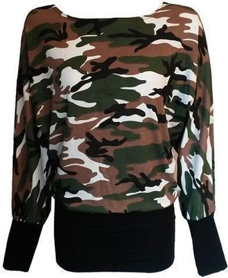 Purple Hanger New Womens Plus Size Love Print Long Sleeve Top Ladies Stretch Fit Printed Pattern Batwing T-Shirt Tops (20, Army Camo)
