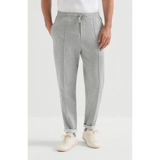 Brunello Cucinelli Cotton, cashmere and silk French terry double cloth trousers with Cr&ecirc;te detail in Medium Grey at Nordstrom, Size Xxx-Large