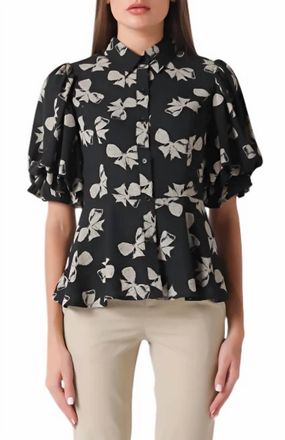 Gracia Peplum Hem Blouse In Black/beige