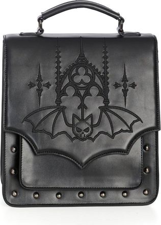 Banned Gothic Bat Backpack - Black Faux Leather Studded Flap Satchel Bag Purse