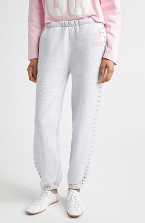 Sandy Liang Lucius Terminator Bunny Crystal Embellished Graphic Sweatpants in Heather Grey at Nordstrom, Size X-Large