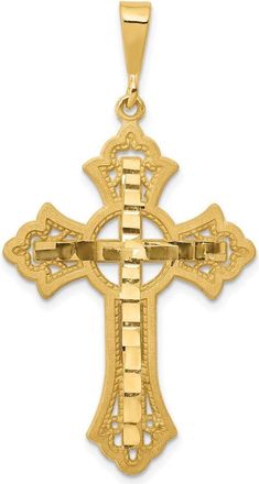 Diamond2Deal 14k Yellow Gold Diamond-cut Celtic Cross Pendant