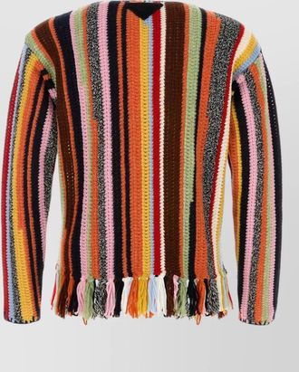 Prada crochet striped sweater long sleeves fringe