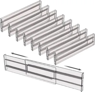 OEM Ladeverdeler - Ajustable 27,5 A 52 Cm - Para Cajones De Cocina Ba&ntilde;o Escritorio - Gris Transparente - Pack De 8