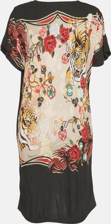 Roberto Cavalli Black Printed Jersey Mini Dress